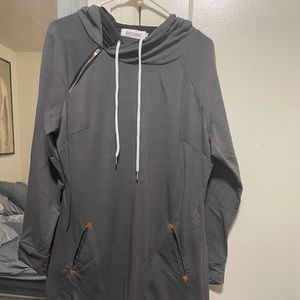 Gray and black layered long lined pullover hoodie. Never worn!